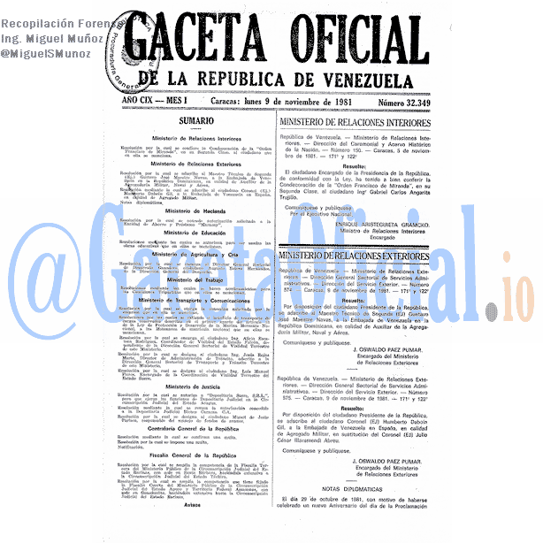 Gaceta Oficial 32349 del 9 Noviembre 1981