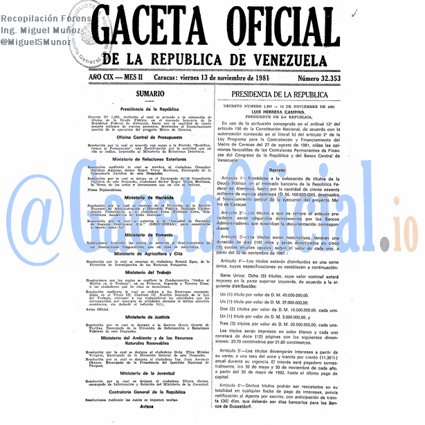 Gaceta Oficial 32353 del 13 Noviembre 1981