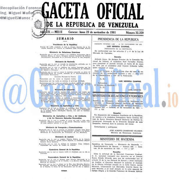 Gaceta Oficial 32359 del 23 Noviembre 1981