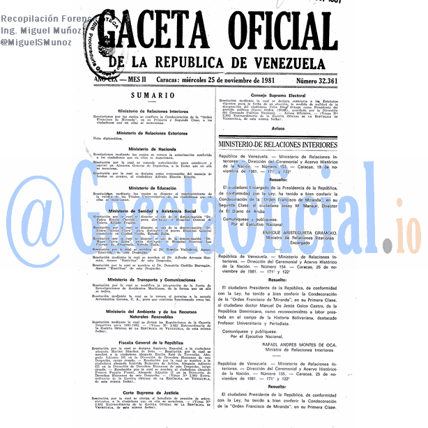 Gaceta Oficial 32361 del 25 Noviembre 1981