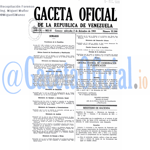 Gaceta Oficial 32366 del 2 Diciembre 1981