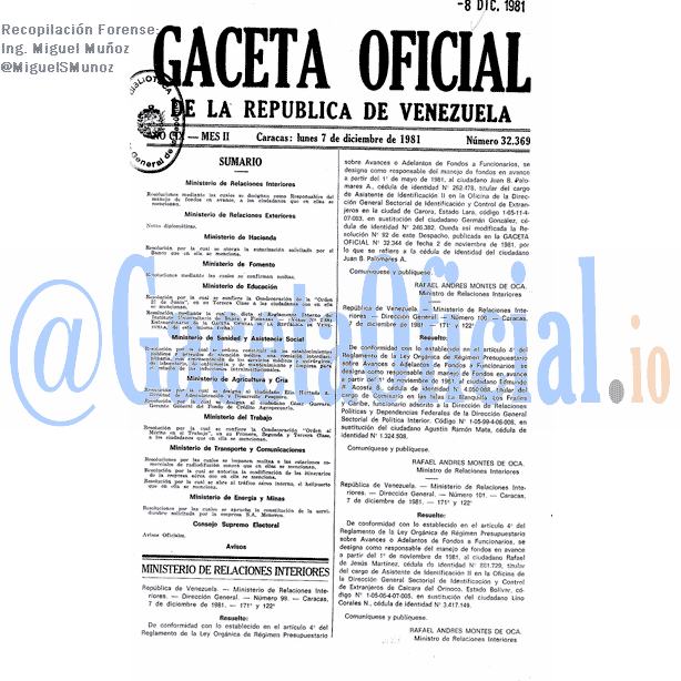 Gaceta Oficial 32369 del 7 Diciembre 1981