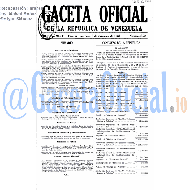 Gaceta Oficial 32371 del 9 Diciembre 1981