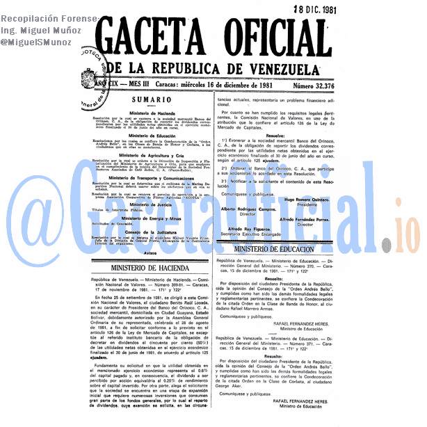 Gaceta Oficial 32376 del 16 Diciembre 1981
