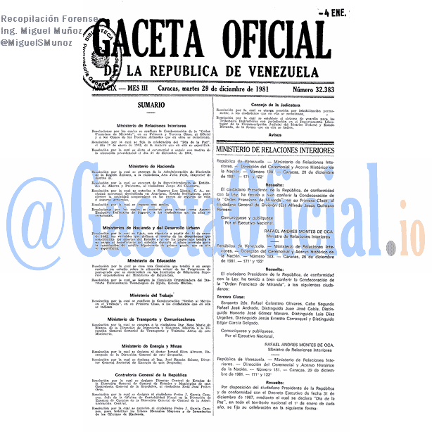 Gaceta Oficial 32383 del 29 Diciembre 1981