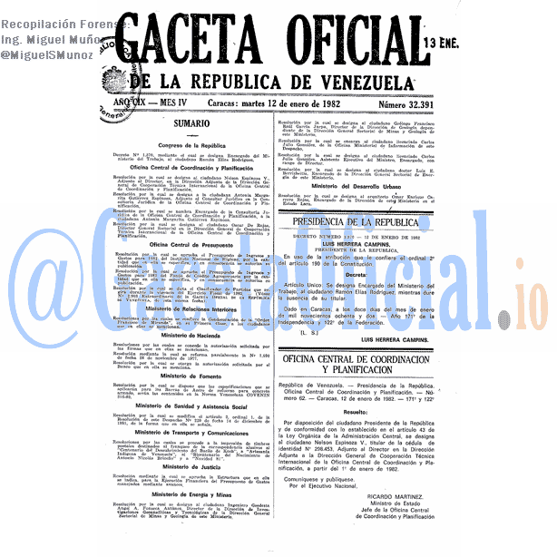 Gaceta Oficial 32391 del 12 Enero 1982