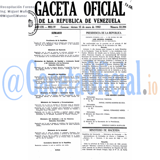 Gaceta Oficial 32394 del 15 Enero 1982