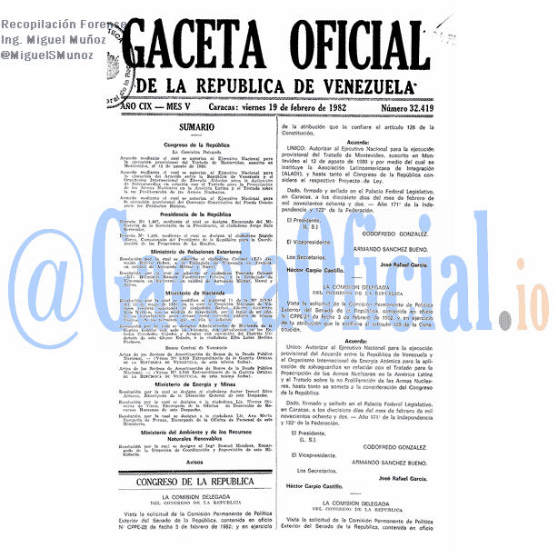 Gaceta Oficial 32419 del 19 Febrero 1982