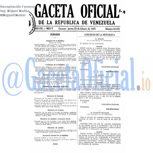 Gaceta Oficial 32421 del 25 Febrero 1982