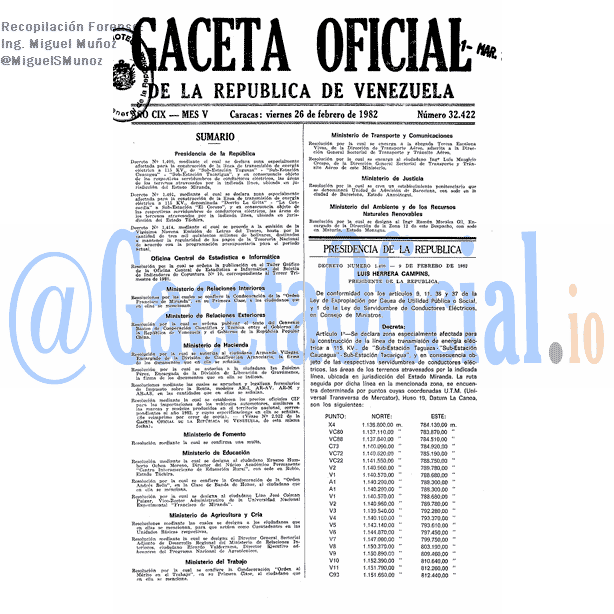 Gaceta Oficial 32422 del 26 Febrero 1982