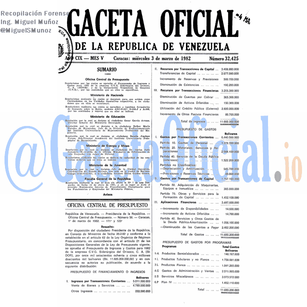 Gaceta Oficial 32425 del 3 Marzo 1982