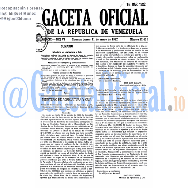 Gaceta Oficial 32431 del 11 Marzo 1982