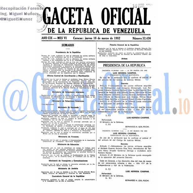 Gaceta Oficial 32436 del 18 Marzo 1982
