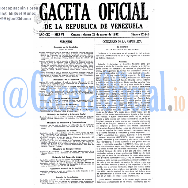 Gaceta Oficial 32442 del 26 Marzo 1982