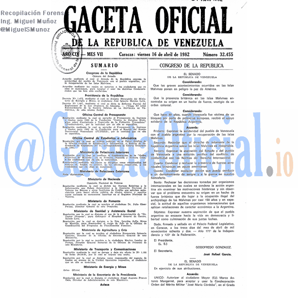 Gaceta Oficial 32455 del 16 Abril 1982