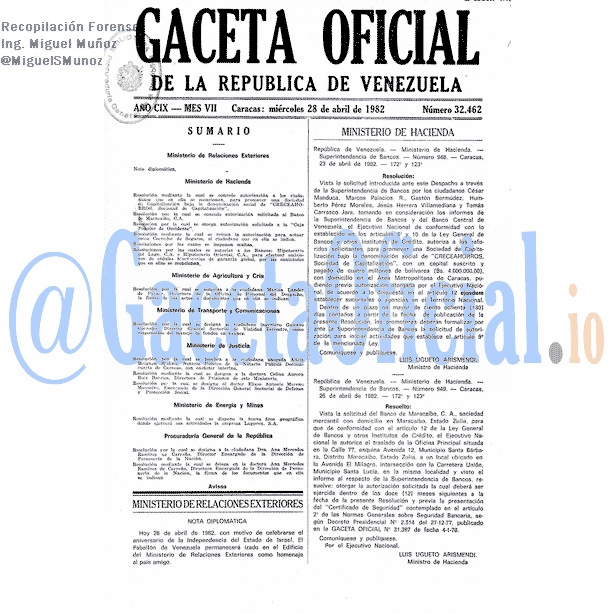 Gaceta Oficial 32462 del 28 Abril 1982