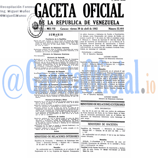 Gaceta Oficial 32464 del 30 Abril 1982