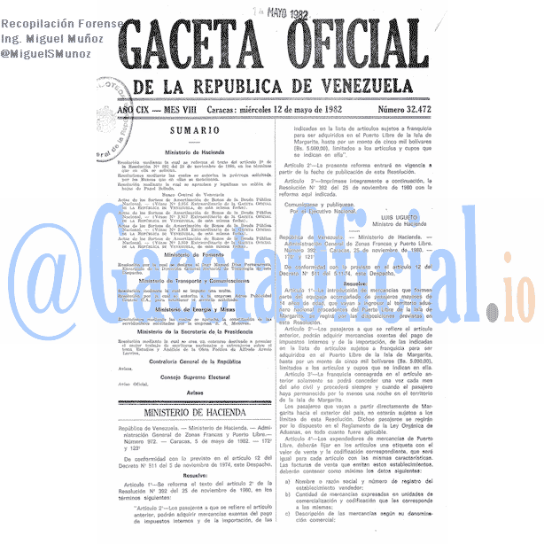 Gaceta Oficial 32472 del 12 Mayo 1982