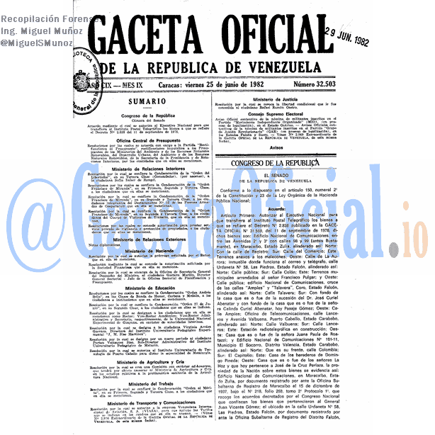 Gaceta Oficial 32503 del 25 Junio 1982