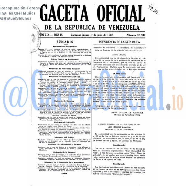 Gaceta Oficial 32507 del 1 Julio 1982