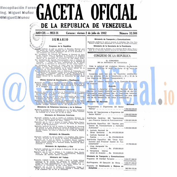 Gaceta Oficial 32508 del 2 Julio 1982