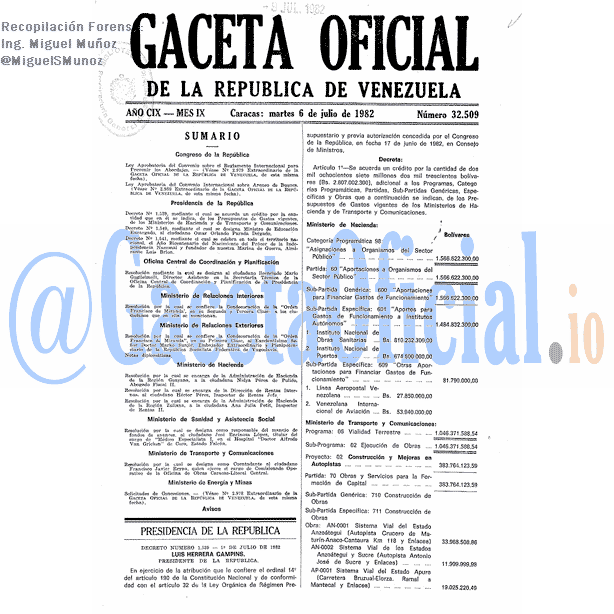 Gaceta Oficial 32509 del 6 Julio 1982