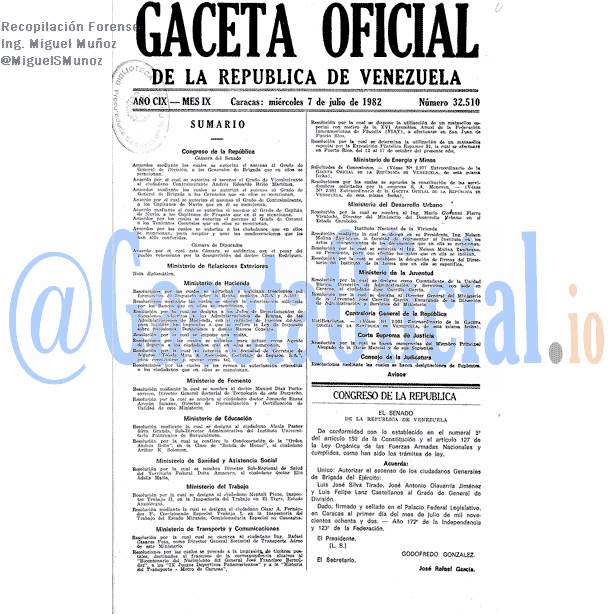 Gaceta Oficial 32510 del 7 Julio 1982