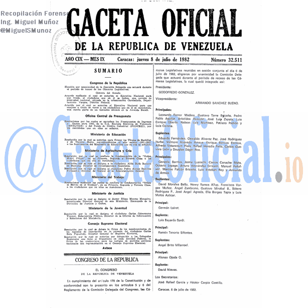 Gaceta Oficial 32511 del 8 Julio 1982