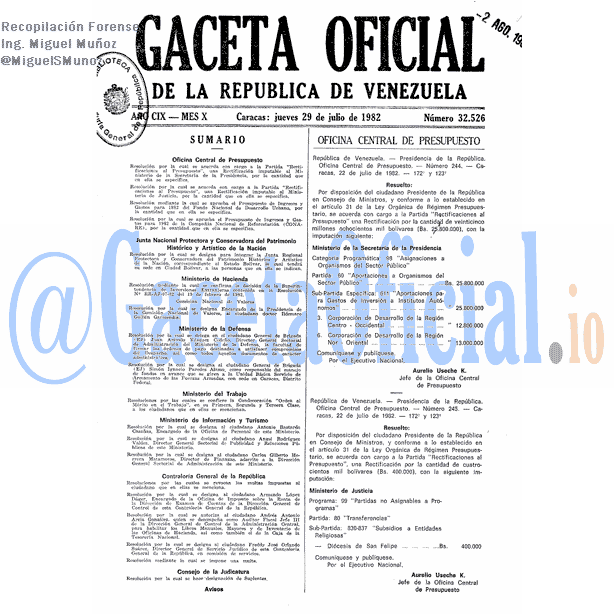 Gaceta Oficial 32526 del 29 Julio 1982