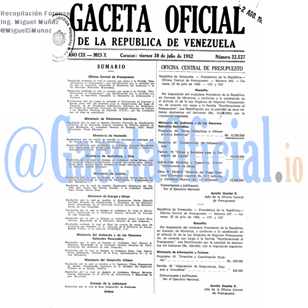 Gaceta Oficial 32527 del 30 Julio 1982