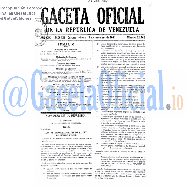 Gaceta Oficial 32562 del 17 Septiembre 1982