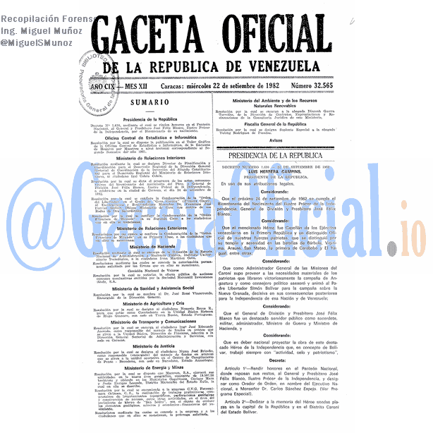 Gaceta Oficial 32565 del 22 Septiembre 1982