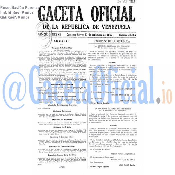 Gaceta Oficial 32566 del 23 Septiembre 1982