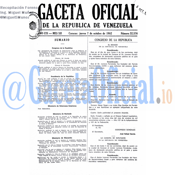 Gaceta Oficial 32576 del 7 Octubre 1982