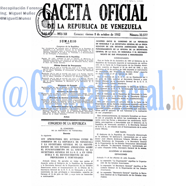 Gaceta Oficial 32577 del 8 Octubre 1982