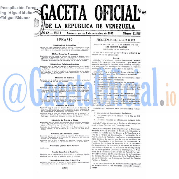 Gaceta Oficial 32595 del 4 Noviembre 1982