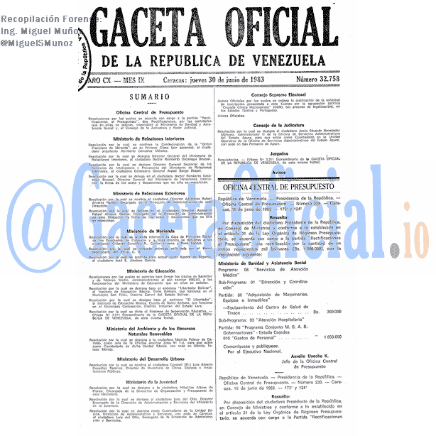 Gaceta Oficial 32758 del 30 Junio 1983