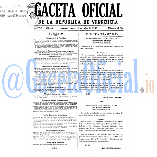 Gaceta Oficial 32769 del 18 Julio 1983