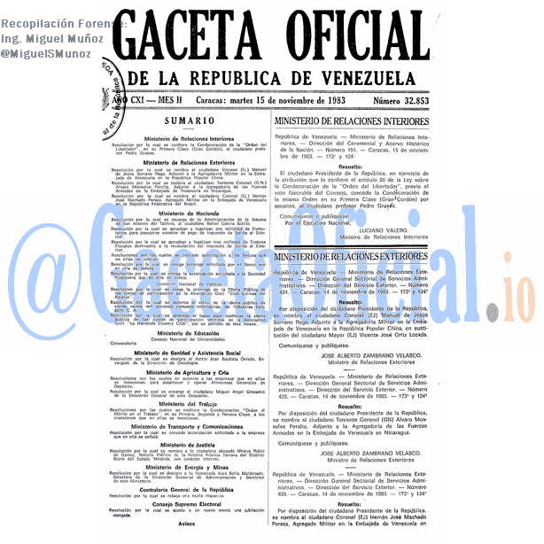 Gaceta Oficial 32853 del 15 Noviembre 1983