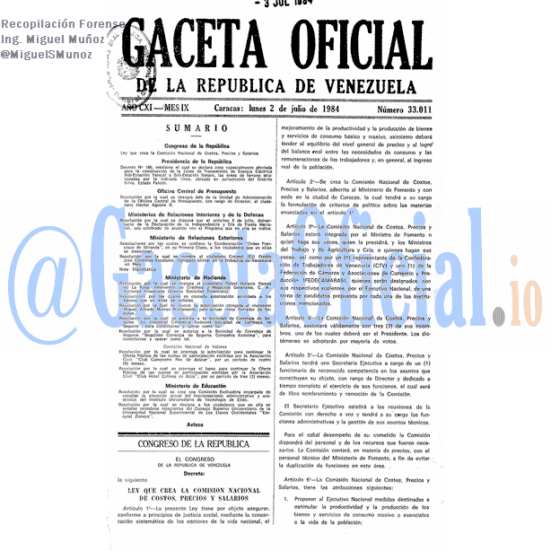 Gaceta Oficial 33011 del 2 Julio 1984