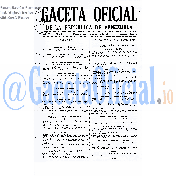 Gaceta Oficial 33136 del 3 Enero 1985