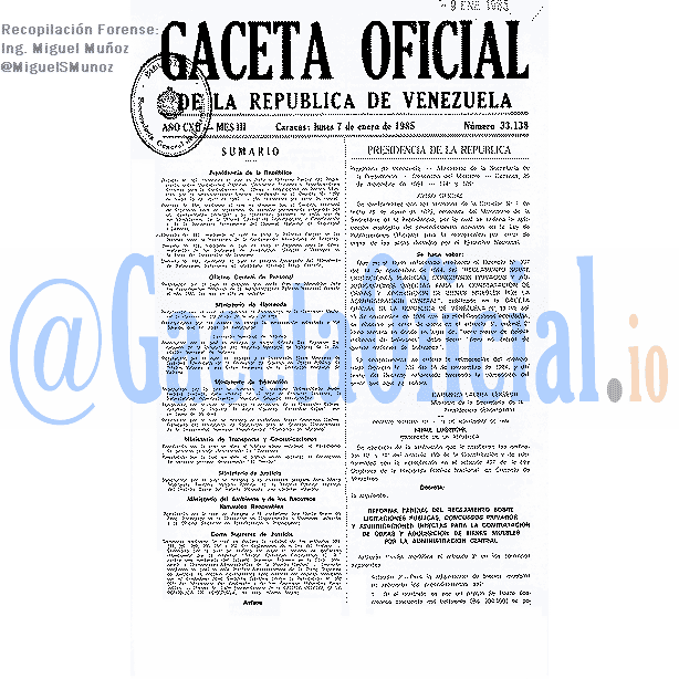 Gaceta Oficial 33138 del 7 Enero 1985