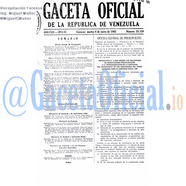 Gaceta Oficial 33139 del 8 Enero 1985