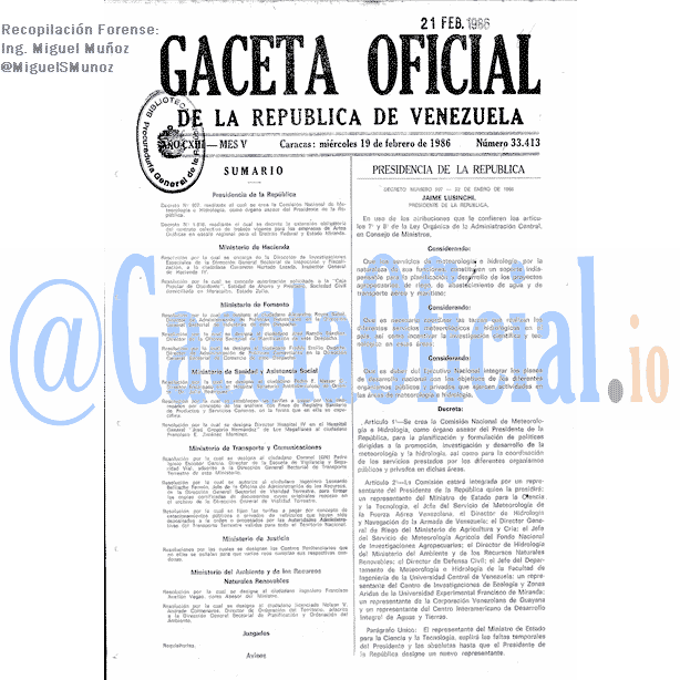 Gaceta Oficial 33413 del 19 Febrero 1986