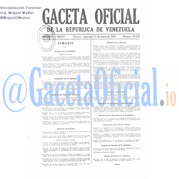 Gaceta Oficial 33637 del 14 Enero 1987