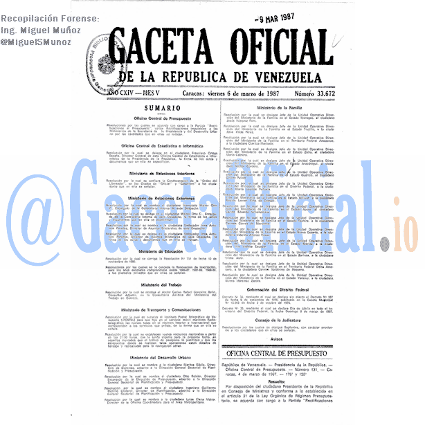 Gaceta Oficial 33672 del 6 Marzo 1987
