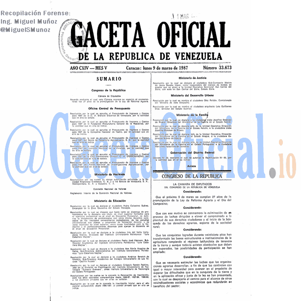 Gaceta Oficial 33673 del 9 Marzo 1987