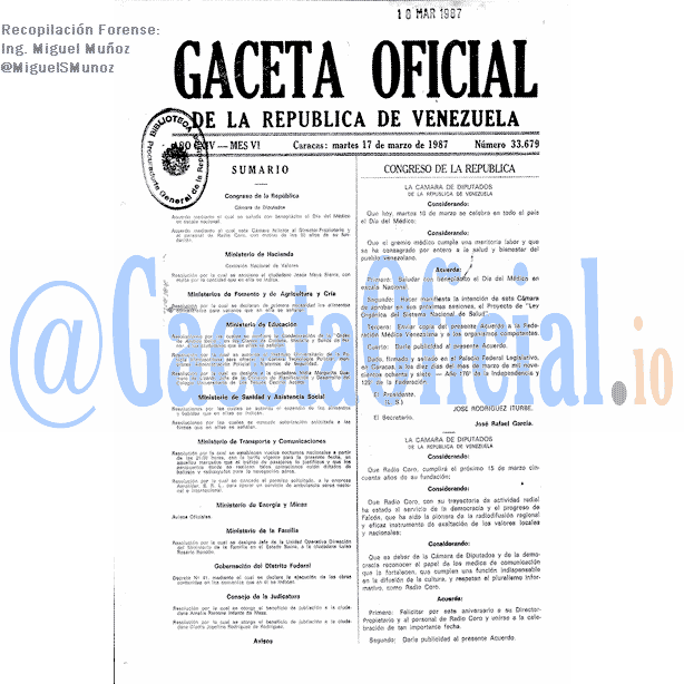 Gaceta Oficial 33679 del 17 Marzo 1987