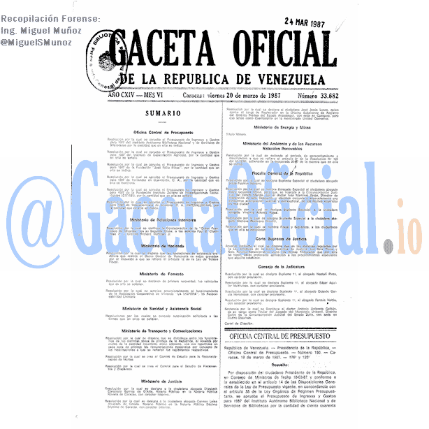 Gaceta Oficial 33682 del 20 Marzo 1987