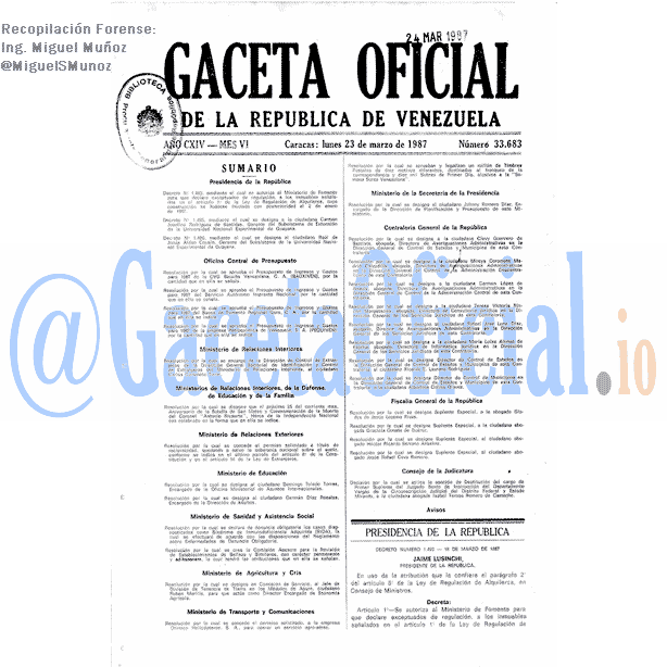 Gaceta Oficial 33683 del 23 Marzo 1987